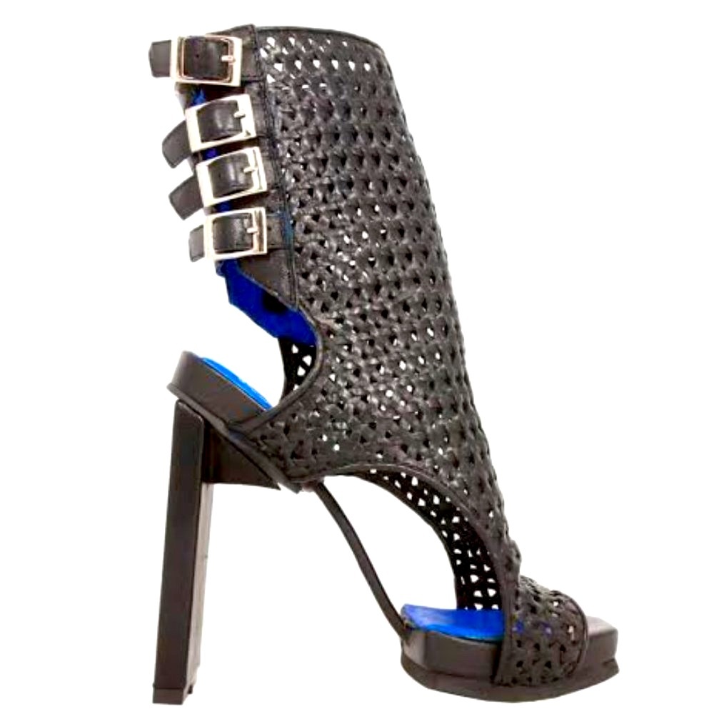 JEFFREY CAMPBELL Leather Woven Ankle Buckle Sandal